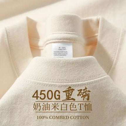 American 450g Solid Heavyweight Cotton Short Sleeve T-Shirt  Loose Casual Men's and Women's Hundred Basic Tops