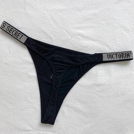 2025 New Satin Letter Rhinestone G-String Women Underwear Sexy Lace Lingerie Low Waist Seamless Panties Panties