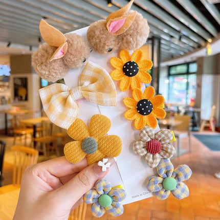9Pcs/Set Kids Plush Hair Clips Cute Rabbit Children Side Clip Cartoon Baby Barrettes Winter Headdress Bow Flower Girls Hairpins