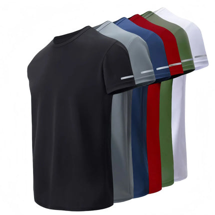 Men's Short Sleeve Sport T-shirt Quick Dry Running Blue Football Training Fitness Casual Wear Polyester Fiber round Neck T-shirt