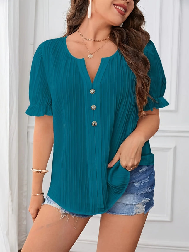 Plus Size Summer Women Elegant Solid Shirt Casual Fashion Notched V-Neck Tops Office Lady Button Curve Clothing