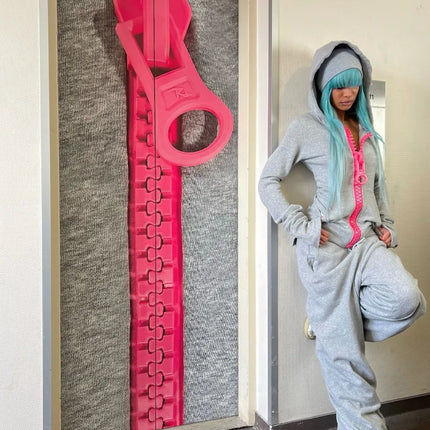 Womens Oversized Zip Up Hoodie Colorful Giant Hair Clip Barrette  Pink Black Grey Long Sleeve Cropped Sweatshirt Hooded Jacket