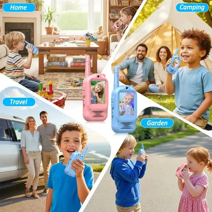 2pcs Kids Video Walkie Talkie Rechargeable Indoor Outdoor Toys 2 Screen One-Click Call Essential Camping&Hiking Adventures gift