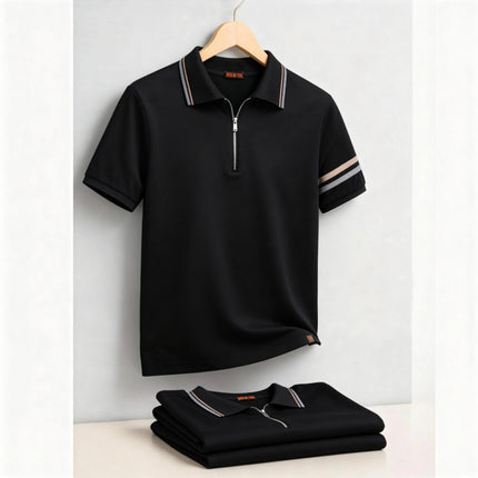 AIOPESON Men's Lightweight Breathable Polo Shirt Half Zipper Collar Solid Color Casual Summer Fashion Top