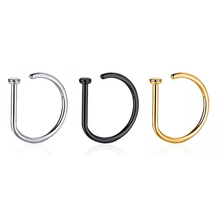 5pc Nose Rings D Shape Nose Hoop Stud Ear Cartilage Piercing Stainless Steel Nose Nostril Piercing Jewelry Women Body Piercings