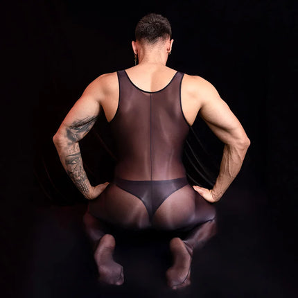 Hot Sexy Bodysuit Men Tights Sleeveless Erotic Lingerie One Piece Jumpsuit Oil Glossy Smooth Stretchy Playsuit Sex Porno Clothes