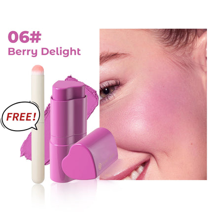 YOUNG VISION 6-Color Matte Heart Blush, Contour Stick, Face Sculpting Mousse Blush, and Lipstick 3-in-1, gift 1pcs makeup brush