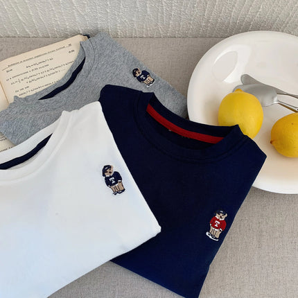 Children's T-shirt Spring Boys and Girls Striped Bear Base Shirt Baby Versatile Long Sleeve T-shirt Trendy