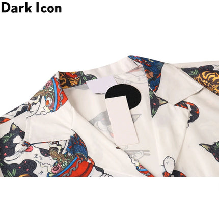Dark Icon Harajuku Cat Polo Shirt Short Sleeve Men 2023 Summer Men's Hawaiian Man Blouse