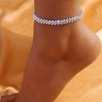 Charm Sparkle Cubic Zircon Leg Chain Anklet Bracelet for Women Luxury Gold Color Crystal Foot Jewelry Summer Beach Accessories