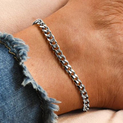 eManco 4MM Stainless Steel Cuban Chain Anklet For Mens Womens Anklet Gold Color Curved Jewelry Holiday Gift Wholesale