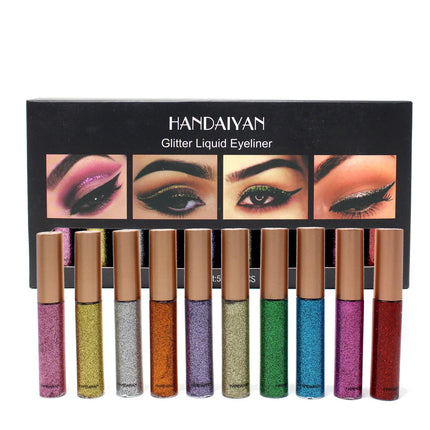 Glitter Liquid Eyeliner Set 10 Pieces Metallic Shimmer Eye Liner Long Lasting Sparkling Eyeshadow Tint Smudge Proof Cosmetics