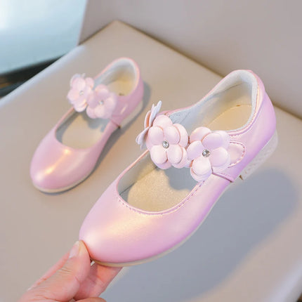 Autumn Girl's Mary Janes Appliques Low Heel Beautiful Kids Princess Shoe Three Colors Pointed Toe Breathable Children Shoe 26-36