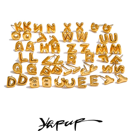 Yhpup 26 Initial Letter A-Z  Stainless Steel Gold Color Stud Earrings 18K PVD Waterproof Plated Daily Versatile Basic Jewelry