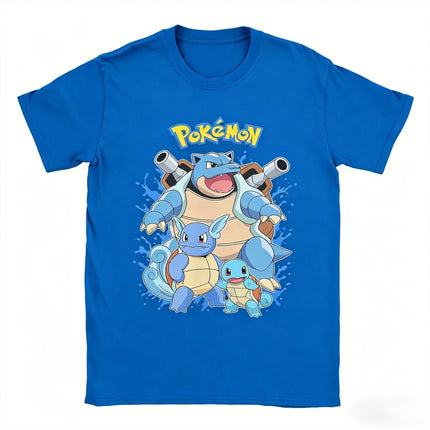 2026 Hot Sale Pokemon Blastoise Evolution T-shirt Squirtle Wartortle Blastoise Print Anime Tee Men Women Short Sleeve Summer Top