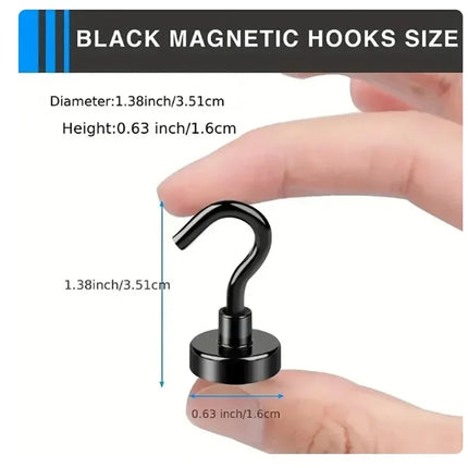 6Pcs Black Magnetic Hook 15 Lbs (Approx 7Kg) Indoor Hangings, Kitchens, Workplaces, Offices and Garages