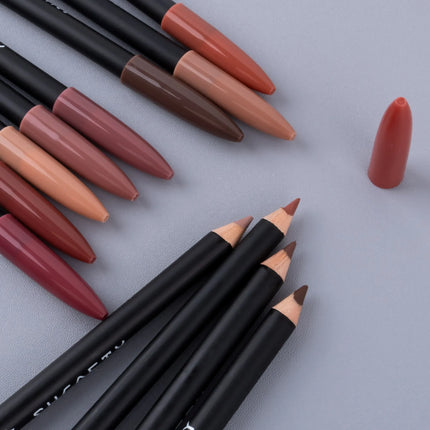 12pcs Professional Lip Liner Pens Set 12 Colors Matte Non-Stick Nude Lipstick Pencils Long-Lasting Moisturizing Lip Makeup Kit