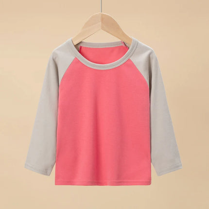 1/4 Pack 2025 New Spring and Autumn Children's Color-Block Long-sleeved T-shirt for Boys and Girls Casual Joker T-shirt