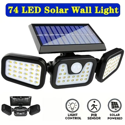 74 LED Solar Security Light with Motion Sensor Solar Floodlight 3 Modes Waterproof Outdoor Solar Wall Lamp for Yard Garden Garag