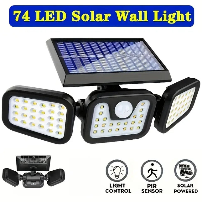 74 LED Solar Security Light with Motion Sensor Solar Floodlight 3 Modes Waterproof Outdoor Solar Wall Lamp for Yard Garden Garage