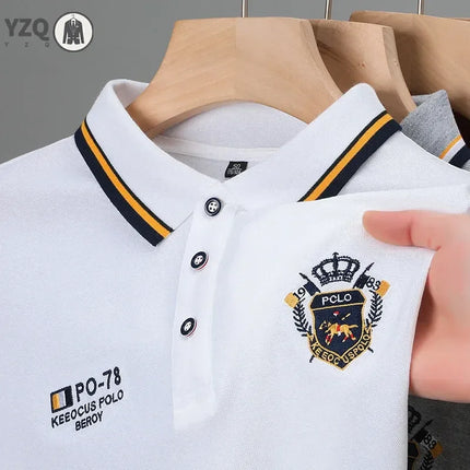New Men's Business Casual Short Sleeved Shirt Embroidered Solid Color Polo Shirt Fashion Breathable Comfortable Versatile Top