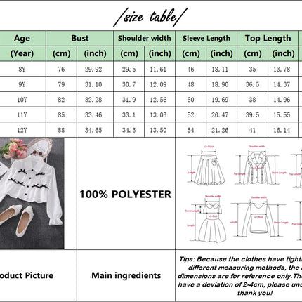 Girl White Shirt Long Sleeve White Collar Tops Bow Fashion Girls Clothes Collar Buttons Bottom Layer Shirt 7 8 9 10 11 12 Yrs