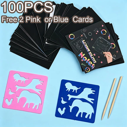 50/100 Rainbow Scratch Art Notes - Magic Scratch Paper Note Cards Handmade DIY Party Favors Suitable for Birthday, Halloween, Christmas Stocking Stuffers, Gift Boxes, Thanksgiving, and New Year Gifts