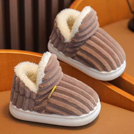 New Winter Simplicity Stripe Plush Slippers Children's Non-slip Soft Sole Kids Boys Girls Heel Wrap Warm High Home Cotton Shoes