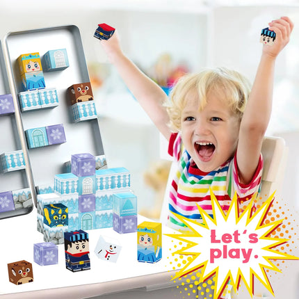 Children's Iron Box Magnetic Block Set, Ice and Snow Castle Stacking Magnet Toys, Free Building Toys, Children's Puzzle Toys