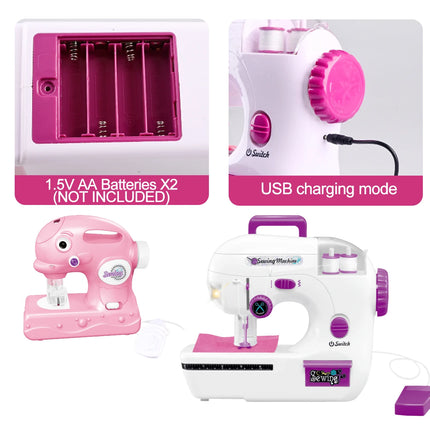 Sewing Machine Toys, Portable Battery Powered Sewing Machine with Measuring Tape and Fabric, Gifts for Kids not Include Battery