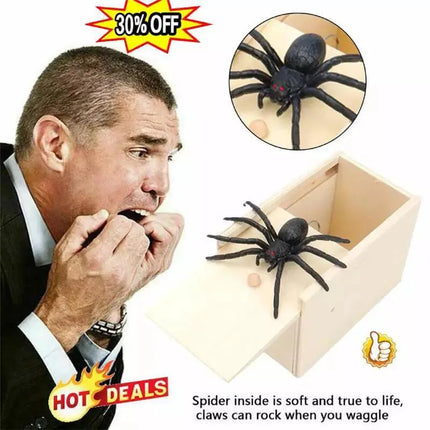 Spider Prank Box Wooden Prank Toy & Jump Scare Prank Realistic Jumping Spider Surprise Funny Gag Toy for Kid Halloween Xmas Gift