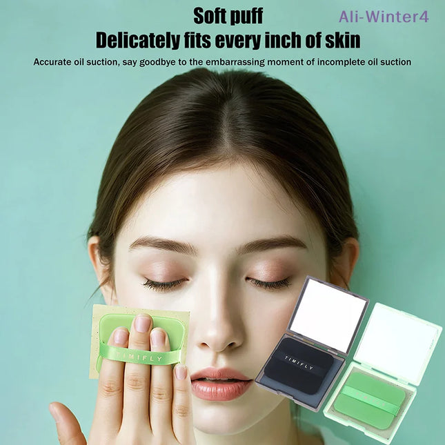 {Winter4} 100 Sheets/Box Oil-Absorbing Paper With Mirror & Puff Portable Oil-Holding Bamboo Charcoal Paper For Makeup