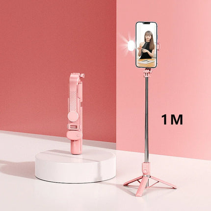Bluetooth Remote Extendable Selfie Stick Tripod Stand for iPhone Samsung, Tiktok Live Streaming Portable Telescopic Phone Stand