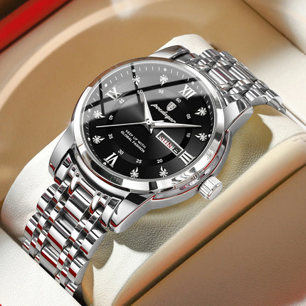 POEDAGAR Sport Casual Men's Wristwatch Waterproof Stainless Steel Luminous Original Men's Watch Date Week Men's Quartz Watches Reloj