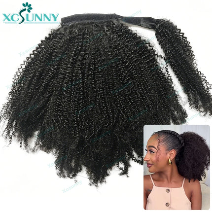 Wrap Around Ponytail Human Hair Afro Kinky Curly Drawstring Ponytail Clip In Hair Extensions Remy Human Hair Curly Hair Tail