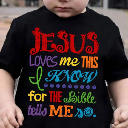 Jesus Loves Me Print Kids T-Shirt Colorful Letter Print Casual Boys Girls Short Sleeve Round Neck T-shirt Funny Tops for Children