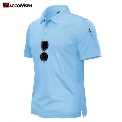 MAGCOMSEN Men's Tactical Polo Shirt Quick Dry Performance Pique Work Golf Shirt Sunglasses Loop Sleeve Pen Pocket