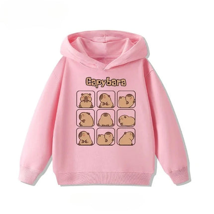 Autumn Winter Cartoon Cute Capybara Print Children's Hooded Hoodies Casual Fashionable Comfortable Boy Girl Sweatshirt Pullover