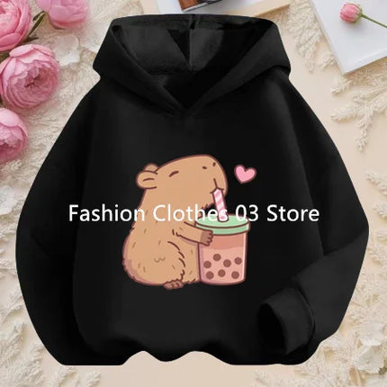 Cartoon Fun Capybara Cute Print Boys and Girls Soft Hoodie Fall and Winter Outdoor Leisure Sports Children's Hooded Sweatshirt