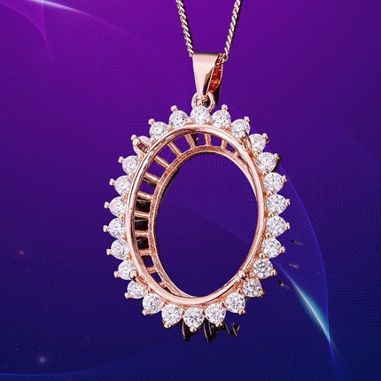 MeiBaPJ Inlay Multi Size Oval Gemstone S925 Sterling Silver DIY Empty Pendant Holder for Women Fine Charm Wedding Jewelry