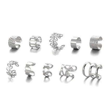 10 Pcs Leaves Clip Earrings for Women Rose Gold Color Creative Simple C Ear Cuff Non-Piercing Ear Clips Set Trend Jewelry Gift