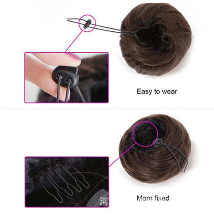 Adjustable Synthetic  Hair Scrunchie Straight Chignons Hair Bun Straight Drawstring Hair Ponytails Extensions
