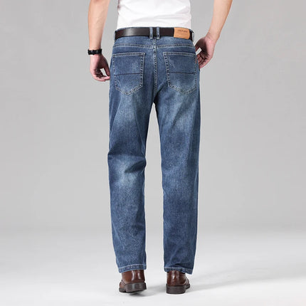 2026 Summer Brand Men's Cotton Lightweight Straight Leg Loose Jeans Classic Pocket Business Casual Mid High Waist Office Pants