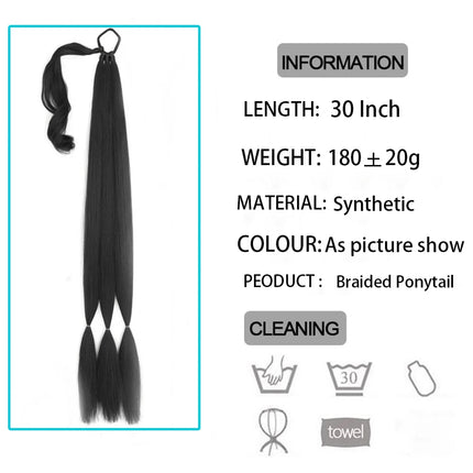 Long Braided Ponytail with Elastic Hair Tie 30 Inch DIY Box Braiding Ponytail Extension Synthetic Braids Fake Tail for Women