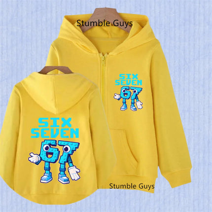 Hot Six Seven Zip Up Hoodies Children's Funny 67 Brainrot Sweatshirts Clothes Kid Girl Boy Zipper Hoody Baby Casual Fashion Tops