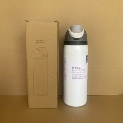 New 32oz24oz double-layer fruit cup large capacity direct drinking straw thermos bottle portable outdoor sports bottle