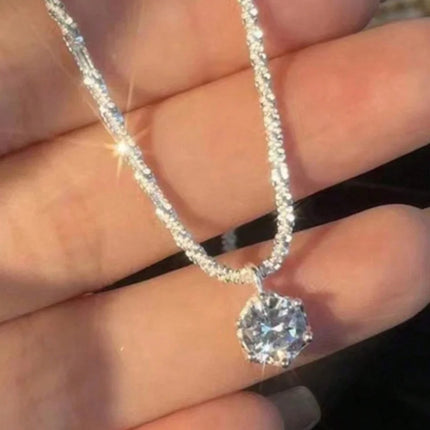 Hot 925 Sterling Silver Plated Necklace Versatile Single Sparkling AAA Zircon Clavicle Chain for Women Wedding Jewelry Wholesale