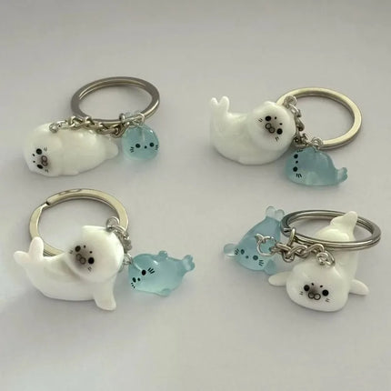 Cute 3D Night Light Sea Lion Seal Keychain Charm Pack Accessories Fish shaped Keychain Pendant Couple Friend Gift