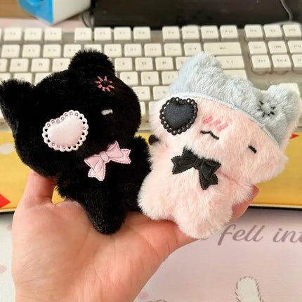 Cute Cartoon Plush Kitty Keychain Kawaii Black & Pink Cat Doll Backpack Decoration Pendant Bag Charm Accessory Gift
