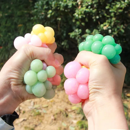 6CM Hand Squeezed Tri Color Flour Grape Tennis Ball Decompression Toy TPR Sticky Slow Rebound Adult Pressure Ball Gift